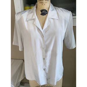 80s Vtg Anna Kriste Secretary Blouse Shirt Sz 12 Light Gray Button Up Shirt